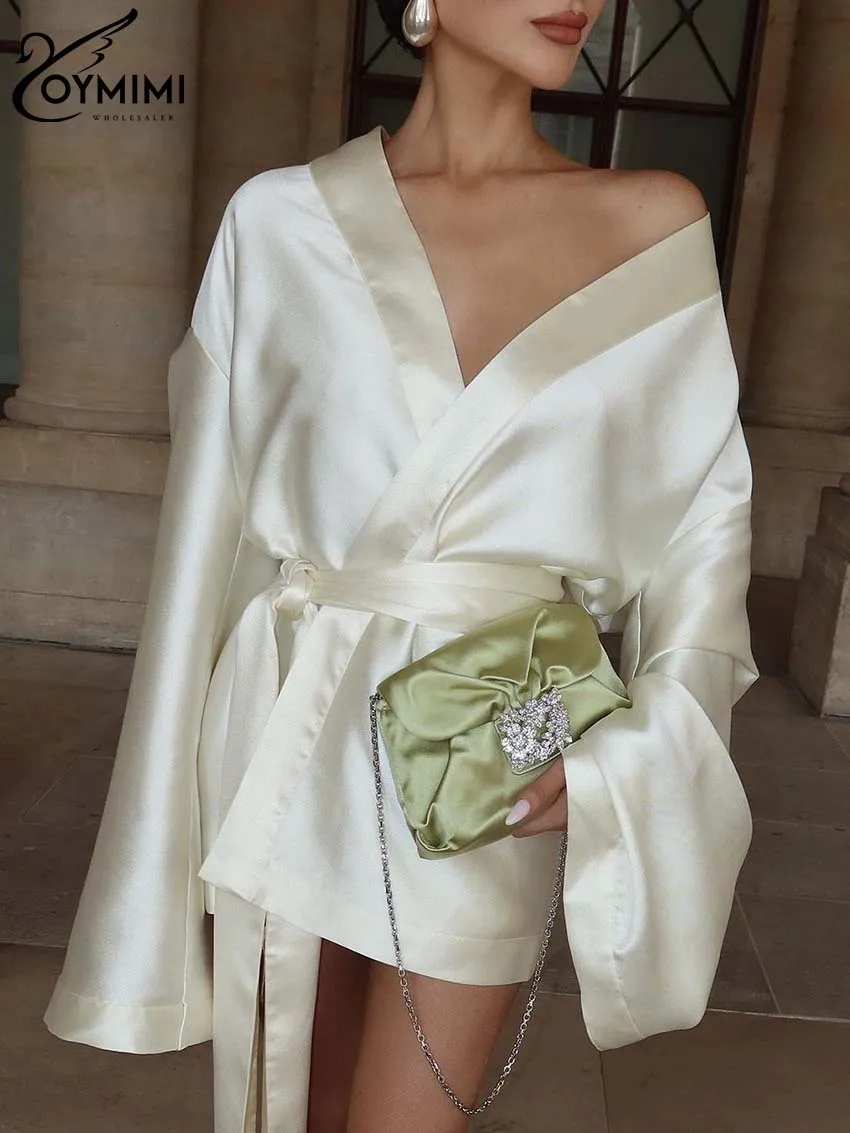 Повседневное бежевое атласное женское платье Oymimi элегантное однотонное на