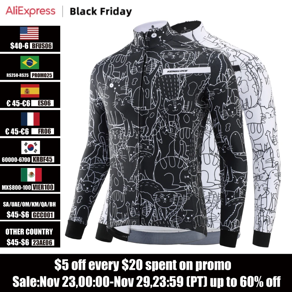 

KEMALOCE Winter Cycling Jackets Men Fleece Long Sleeves High End Bike Jackets Black&White Thermal Fabric MTB Bicycle Clothing