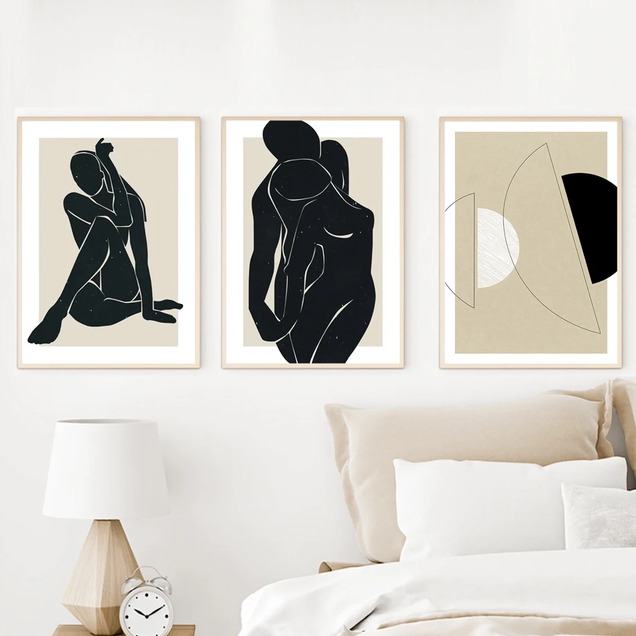 

Black White Geometric Lines Abstract Couple Girl Wall Art Canvas Painting Nordic Posters And Prints Wall Picture For Living Room