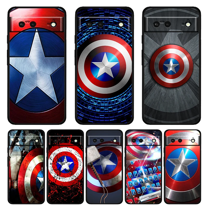 

Captain America shield Marvel Shockproof Case for Google Pixel 7 6 Pro 6a 5 5a 4 4a XL 5G Silicone Soft Black Phone Cover Capa