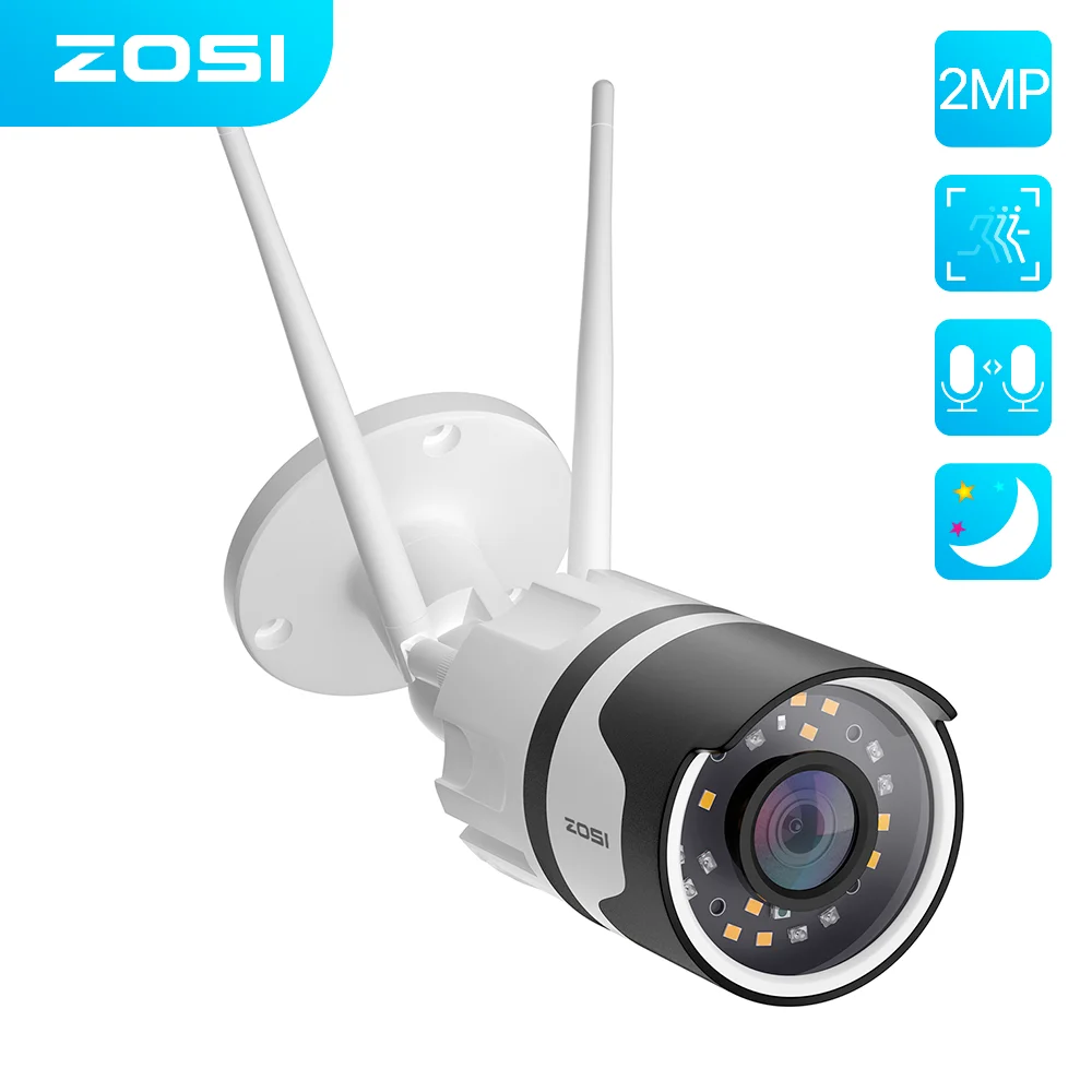 

ZOSI 1080p Spotlight Outdoor WiFi Camera H.265 Waterproof AI Human Detection Color Night Vision 2-Way Audio Wireless IP Cam