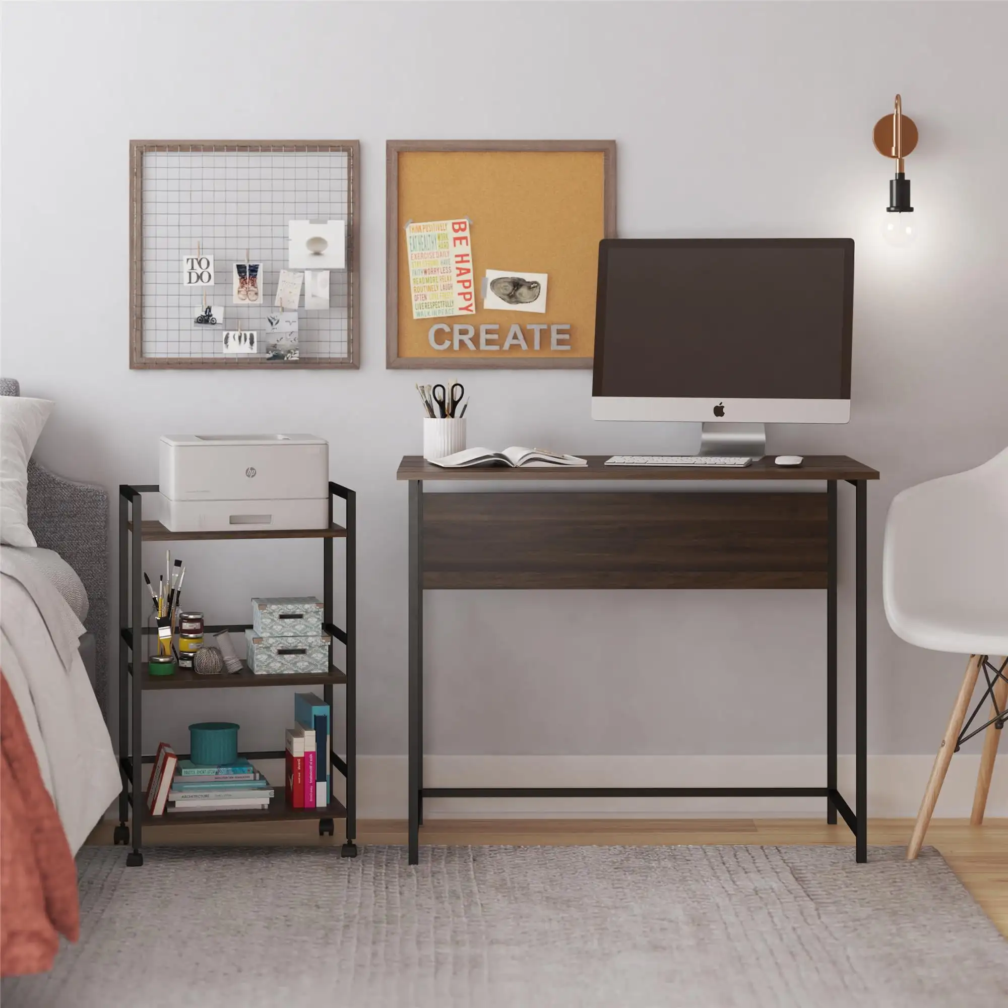 

Mainstays Bryant Desk with Rolling Cart, Walnut/Black