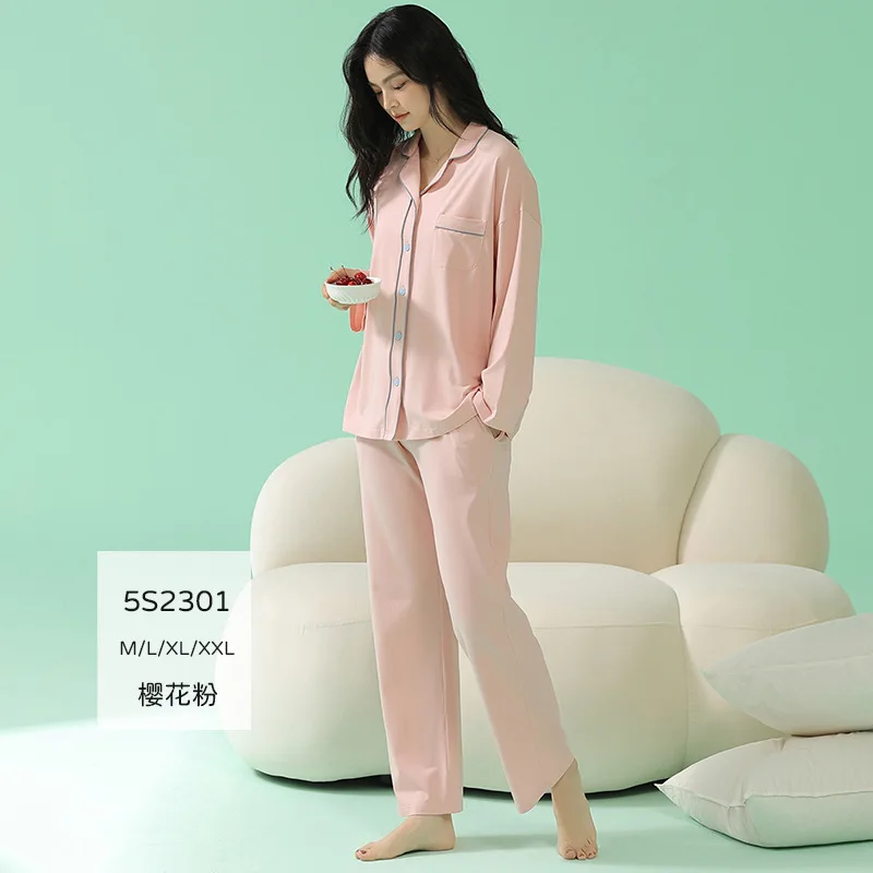 2023 Spring Super Soft Modal Cotton Couple Pajamas Long-sleeved Thin Sleepwear Men and Women Home Service Autumn New Style