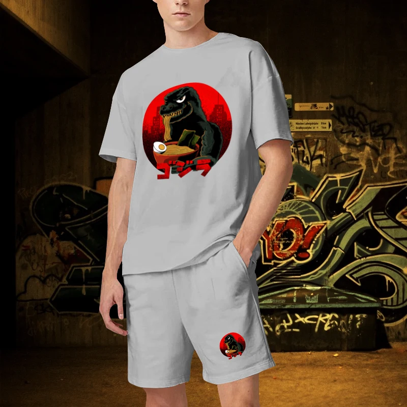 2023 Summer Men Sports Suit  Anime Graphics Print Tracksuit Cotton T Shirt Shorts 2 Piece Set Sportswear Workout Man Clothing