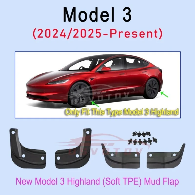 Брызговики YUNV для Tesla Model 3 Y 2024-2025, защита от брызг из ТПЭ, аксессуары для внешнего обвеса, передние брызговики Juniper (art.: 3920dd3122fd2) - 3920dd3122fd2