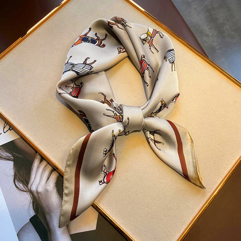 

2022 Luxury Silk Square Scarf Women Print 70cm Satin Neckerchief Spring Hair Band Bag Foulard Bandana Echarpe Tie Shawl Wraps