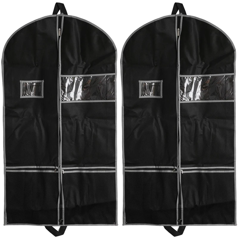 

Мешки для одежды, 2 упаковки, 43 дюйма, мешки для одежды для хранения, дорожная сумка из нетканого материала для платьев, костюмов, сумок для одежды с 2 большими сетчатыми карманами