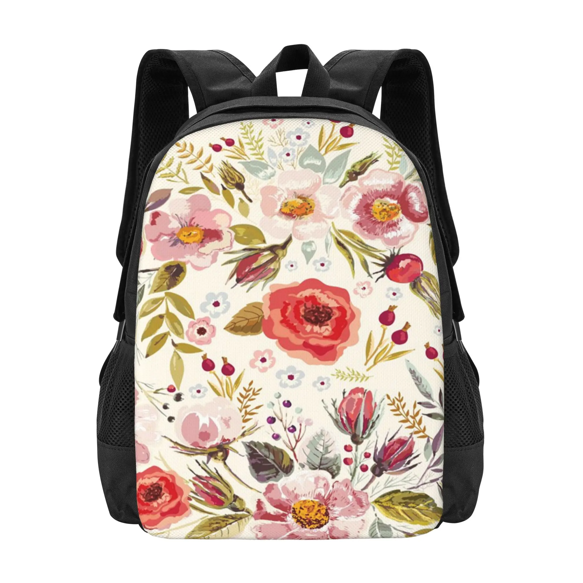 

Vintage Hand Drawn Floral Classic Basic Canvas School backpack Casual Daypack Office Backpack for Men Women
