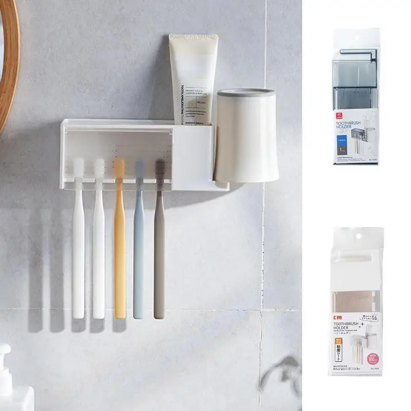 

Wall Toothbrush Holder Portable Dust Proof Self Adhesive Toothpaste Holder Multifunctional Mouthwash Cup For Bathroom Accessory