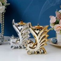 creative golden ceramic incense burner seahorse shape ceramic aromatherapy stove desktop decoration incense bowl