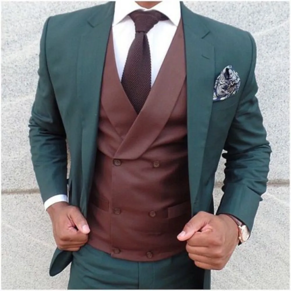 

New Design Green Burgundy Male Suit 2022 Double Breasted Vest Slim Fit Casual Tuxedo 3 Pieces Men's Suits ( Blazer+Vest+Pants )