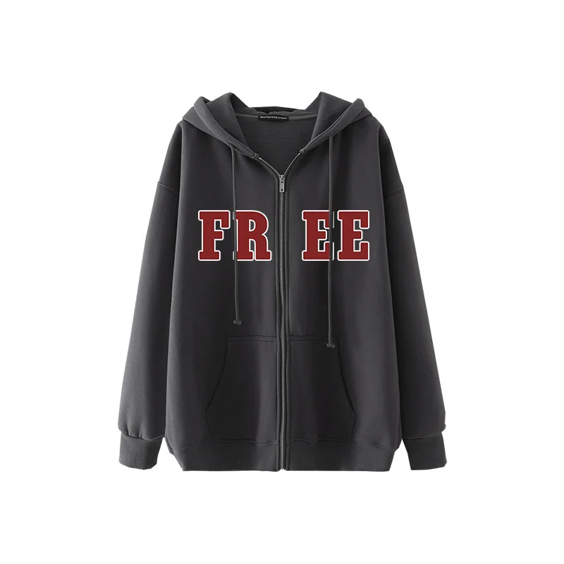 

Zipper Hoodie Jacket Y2K Women Sweatshirt Korean Oversize Letter Printed Hoodie Street Top 2022 Autumn Coat Streetwear Clothes
