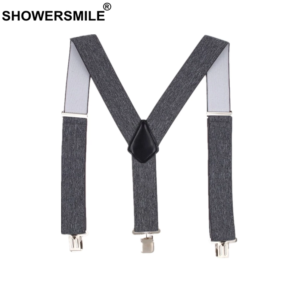 Подтяжки для взрослых мужчин shomersmile, 5 см шириной, серые, мужские подтяжки для брюк, 3 клипсы, эластичный бренд, мужские брюки, аксессуар 120 см