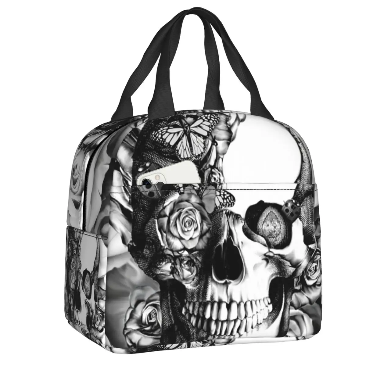 

Переносной Ланч-бокс с изображением мексиканского Дня мертвых роз для женщин, многофункциональный термоохладитель с изоляцией для еды, Лан...