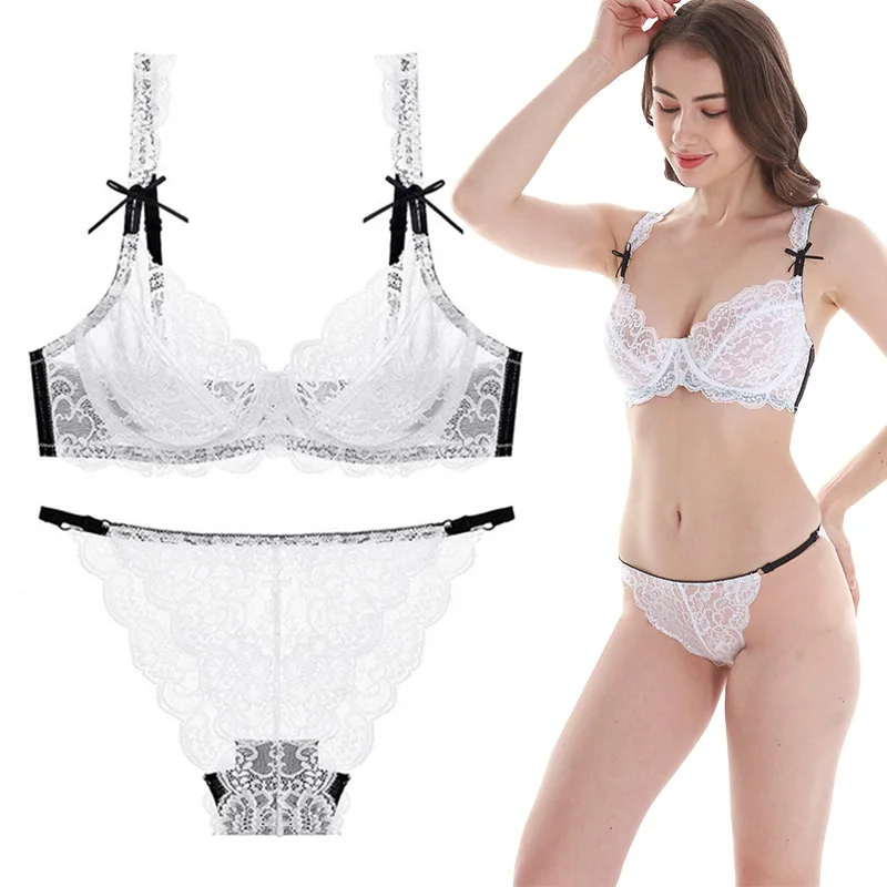 

Unlined Underwear Sets Bra Sexy Lace Women Bra Cup Adjusted-straps Underwire Plus Size Sets A B C D DD E 32 34 36 38 40 42 44