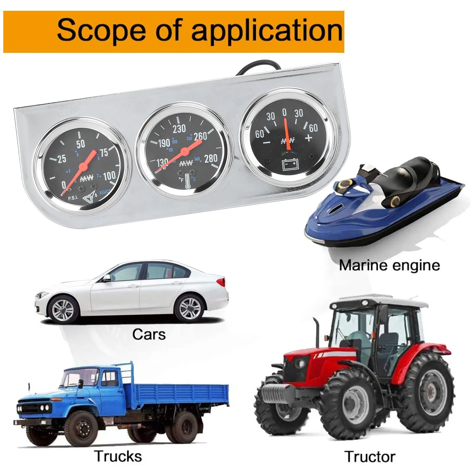 Набор с тройным манометром 2 дюйма универсальный амперметр 3-1 для воды масла 12 В