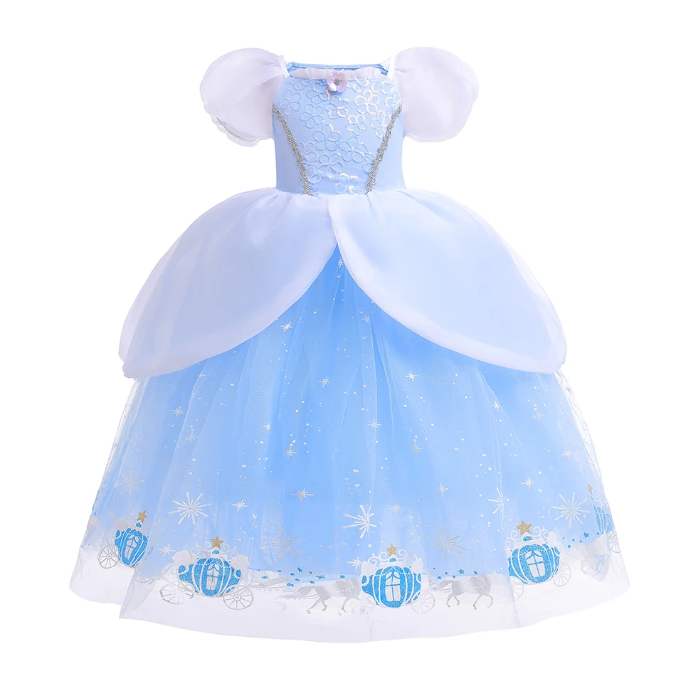 

Hot-Selling Girls Princess Dress Disney Children Costume Solid Color Fluffy Gauze Skirt Birthday Party Stage Performance Clothes