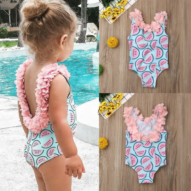 

Summer Toddler Baby Girls Swimwear Kids Sleeveless Watermelon Print Backless Flower Cute Swimsuits Beachwear Bathing Suit