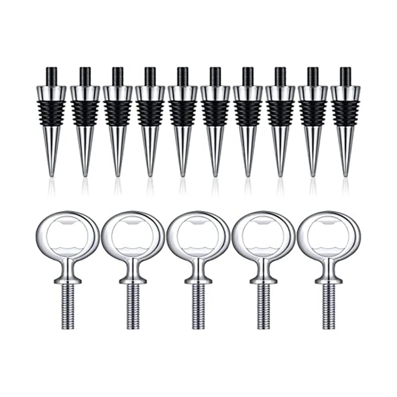 

10Pcs Wine Stopper And 5Pcs Blank Bottle Opener Bottle Opener Inserts Set Hardware For Wedding Party Turning DIY Project
