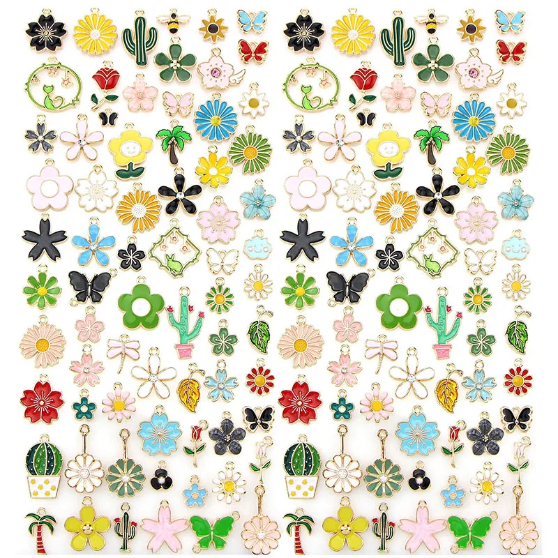 

100/120pcs Enamel Colored Plant Insects Series Charms Pendants DIYJewelry Making
