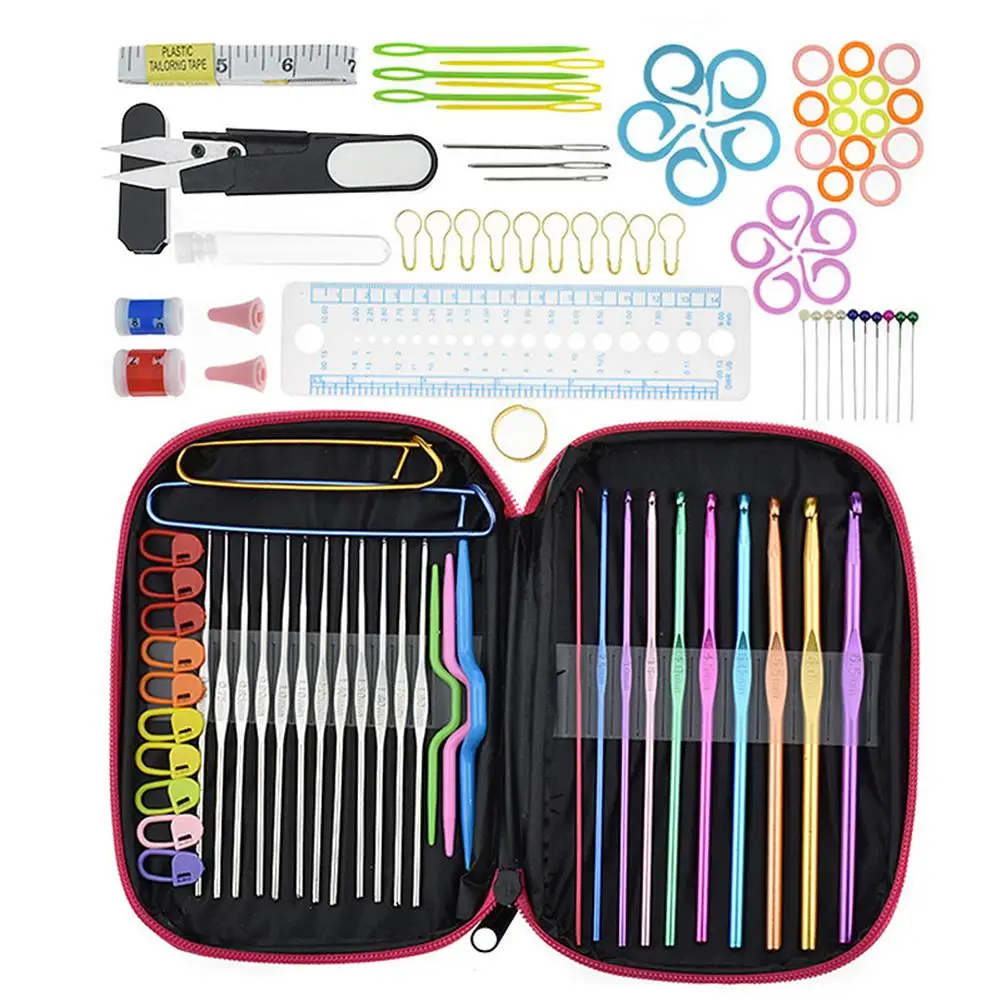 

Crochet Hook Set Soft Handle Knit Weaving Sweaters Accessories with Storage Case Supplies Needles Hook DIY Knitting Kit