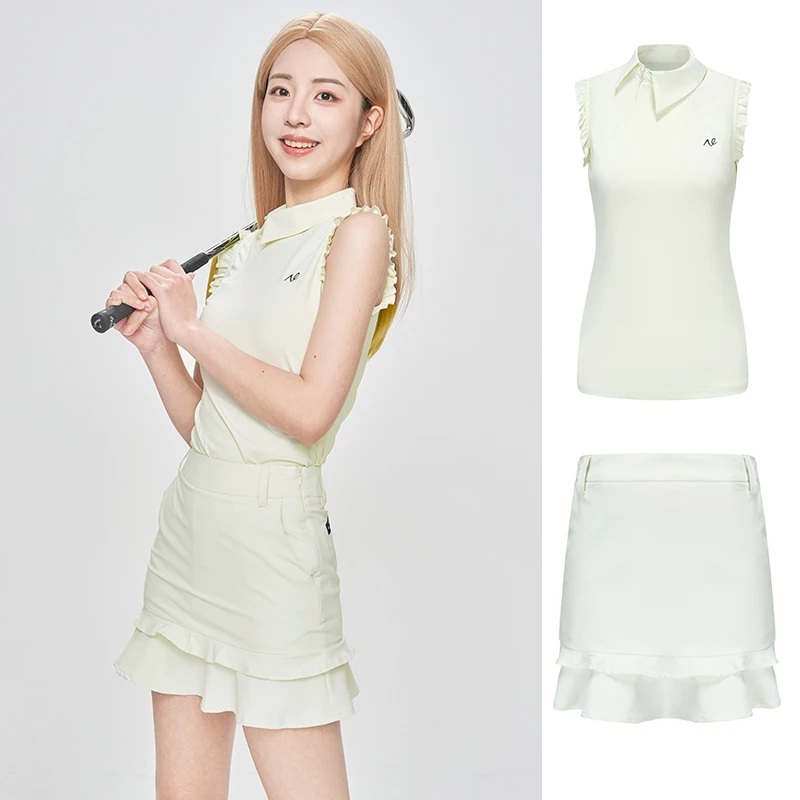 

Korean New Women's Golf Apparel Apparel Sleeveless Shirt Top and Breathable Fashion Skirt Pants Set Slim Fit Red Golf Clothes