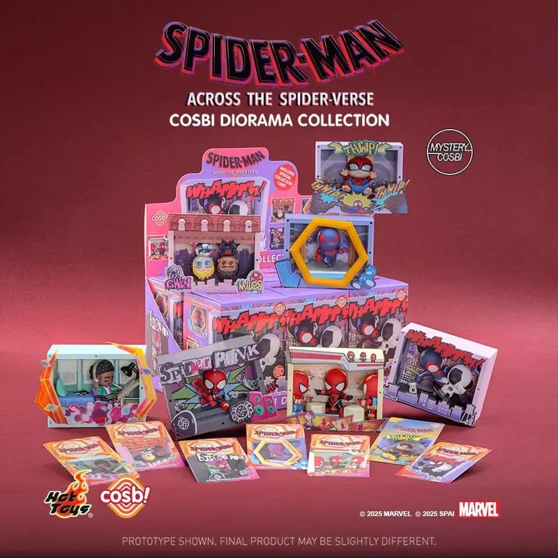 Фото Оригинальная мини-фигурка Hot Toys Spider-Man: Через вселенную паука (серия Cosbi) в слепой коробке, коллекция диорам, украшение для рабочего стола, подарок. №1