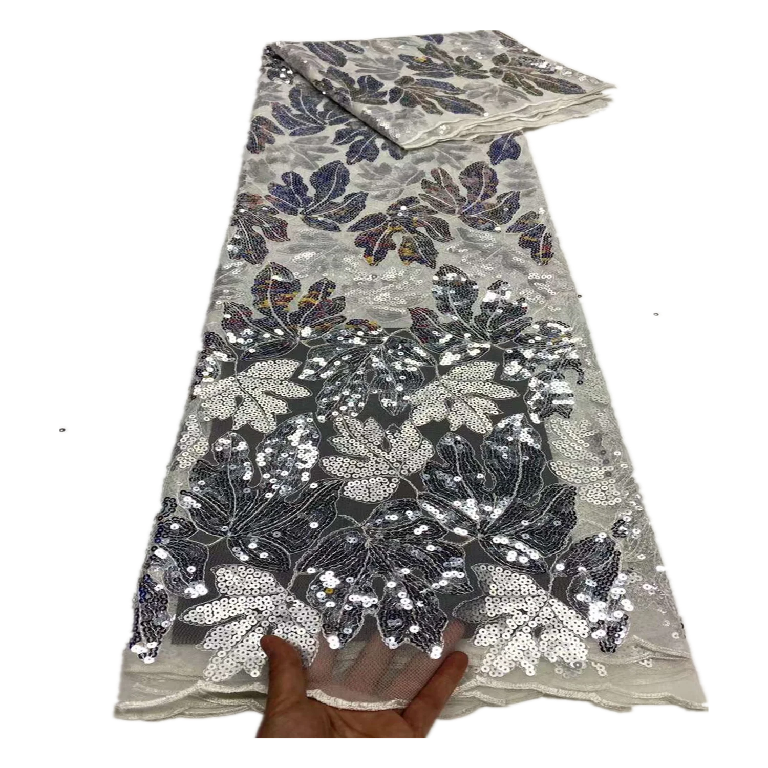 

Factory Price White French Tulle Lace with Sequins African Net Lace Fabric for Wedding Dress Sewing EQXN15