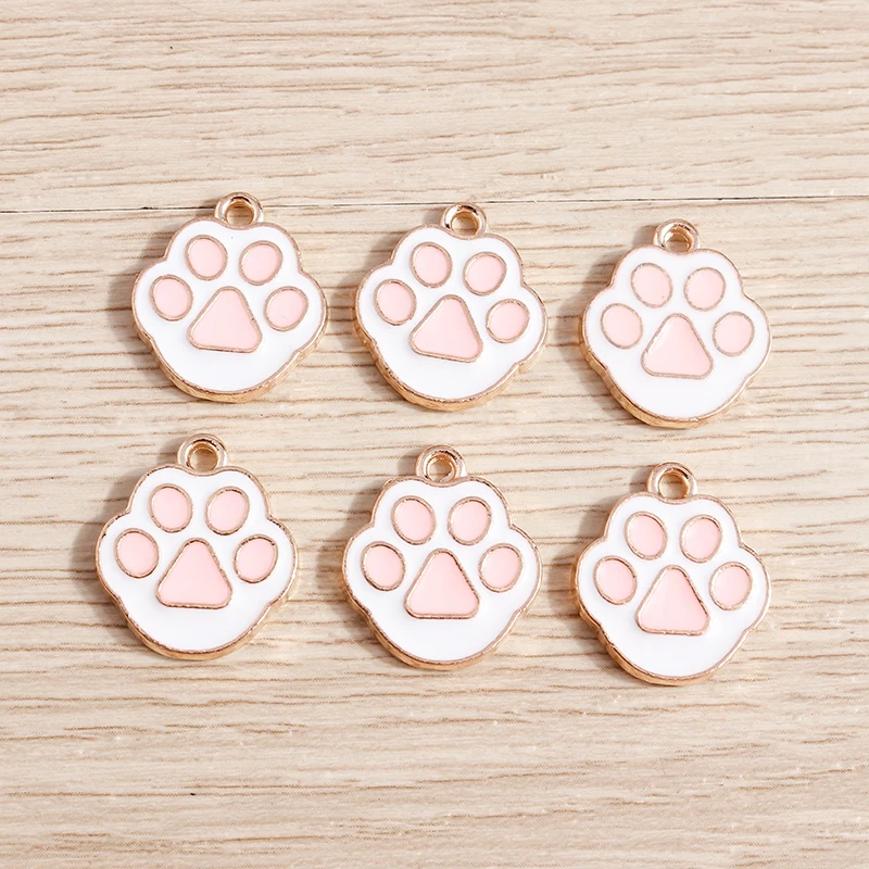 

10pcs 15x17mm Cute Alloy Enamel Dog Paw Footprint Charms Pendants for Making Earrings Necklaces DIY Bracelets Jewelry Findings