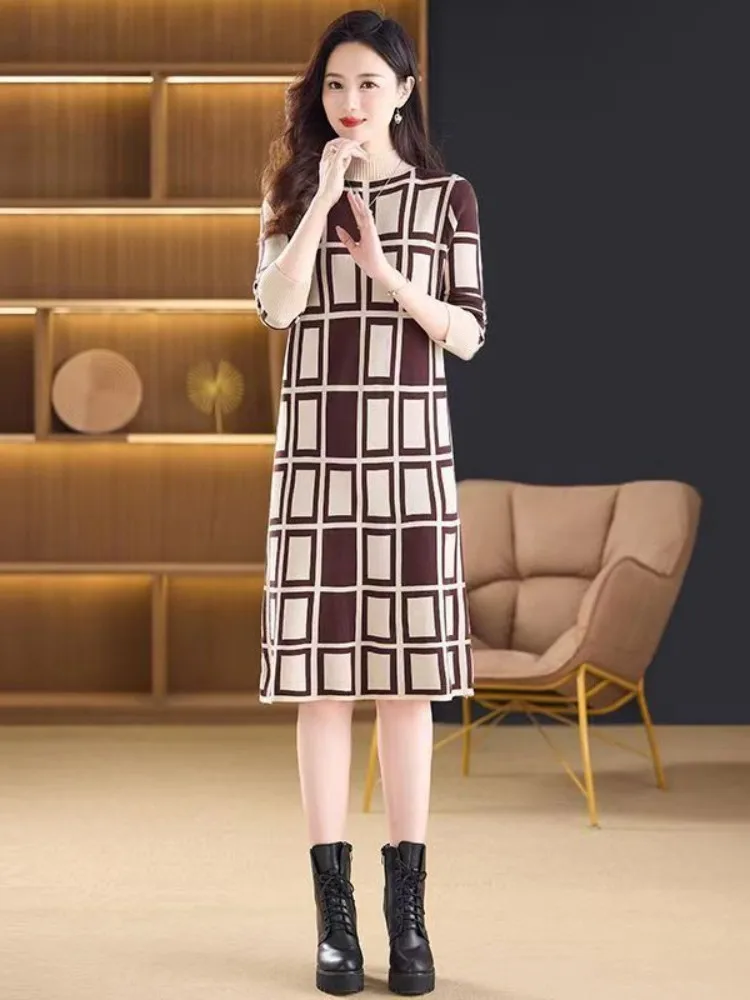 Maxmurny Affordable Luxury Fashion Fall and Winter New Arrival Knitting Dress Women's Half Turtleneck Loose Underdress