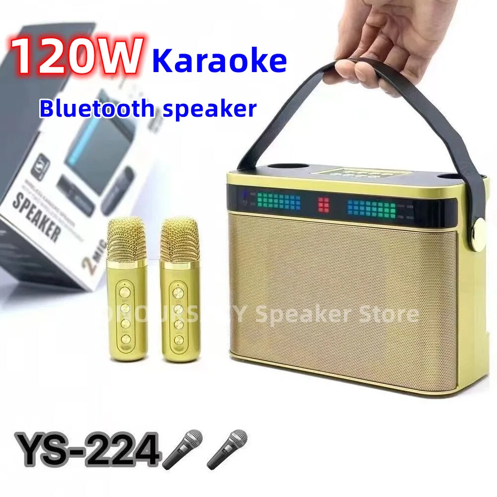 

New YS224 120W High Power Portable Speakers Karaoke Dual Microphone Bluetooth Audio Smart External K Song Device Caixa De Som