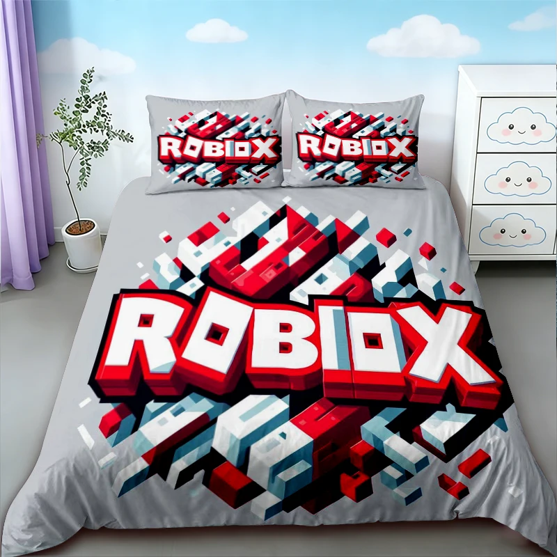 Комплект постельного белья Roblox из 3 предметов: пододеяльник и наволочки, мультяшный дизайн для подростков, размеры Queen и King, для декора спальни, подарки для дома (art.: 3920dab28f0ca) - 3920dab28f0ca