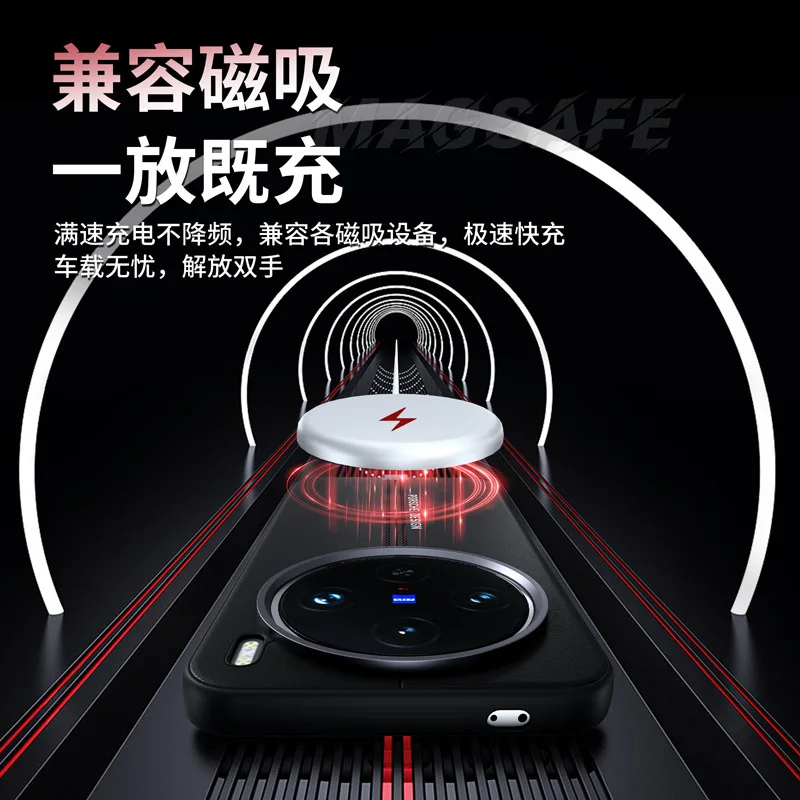 Высококачественный деловой кожаный магнитный чехол MagSafe для телефона Vivo X100 Ultra Pro