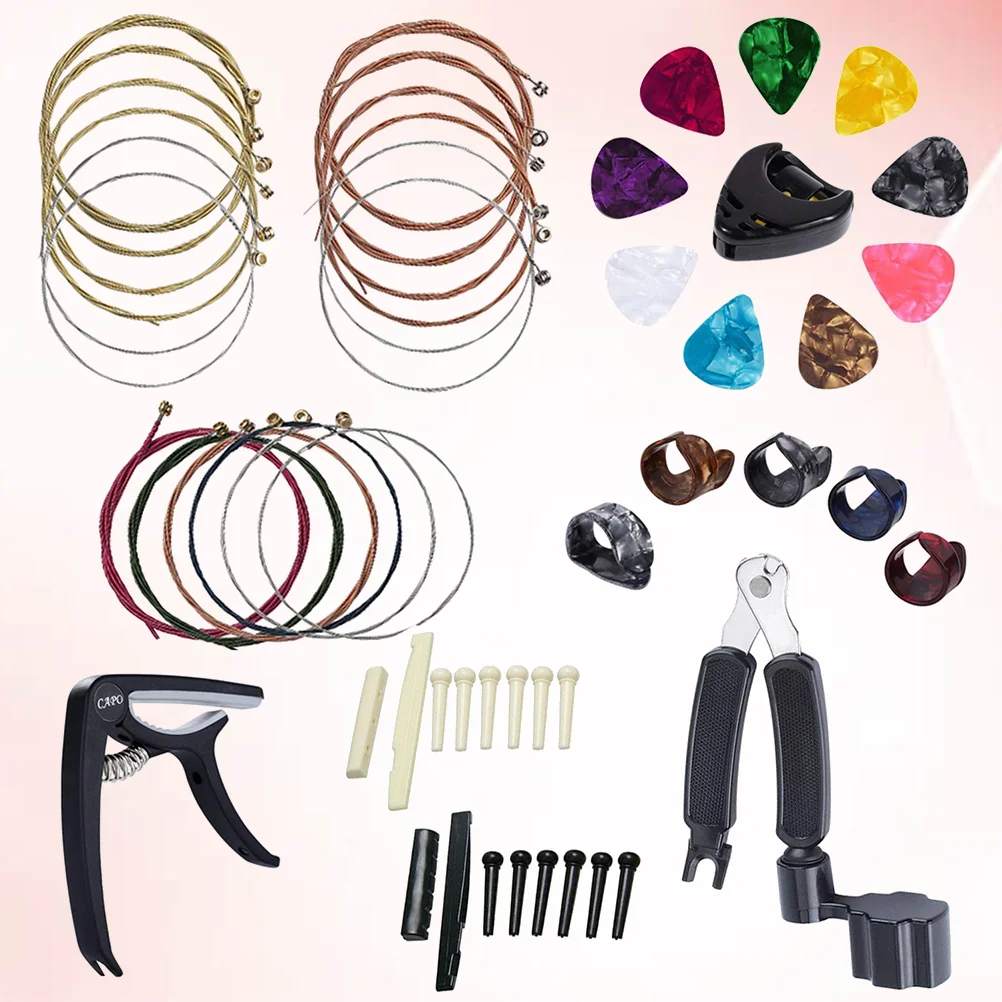 Guitar Accessories Set with Capo Picks String Winder Bridge Nut Saddle Kit and Fingertip Protector Accessories enlarge