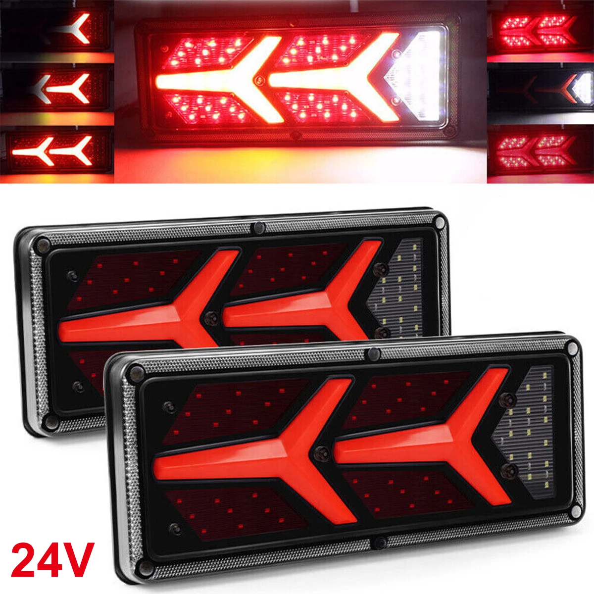 

Hot 2Pcs LED Trailer Lights Rear Tail Lights 24V Dynamic Indicator Stop Light Stop Brake Turn Trailer Light Durable IP67