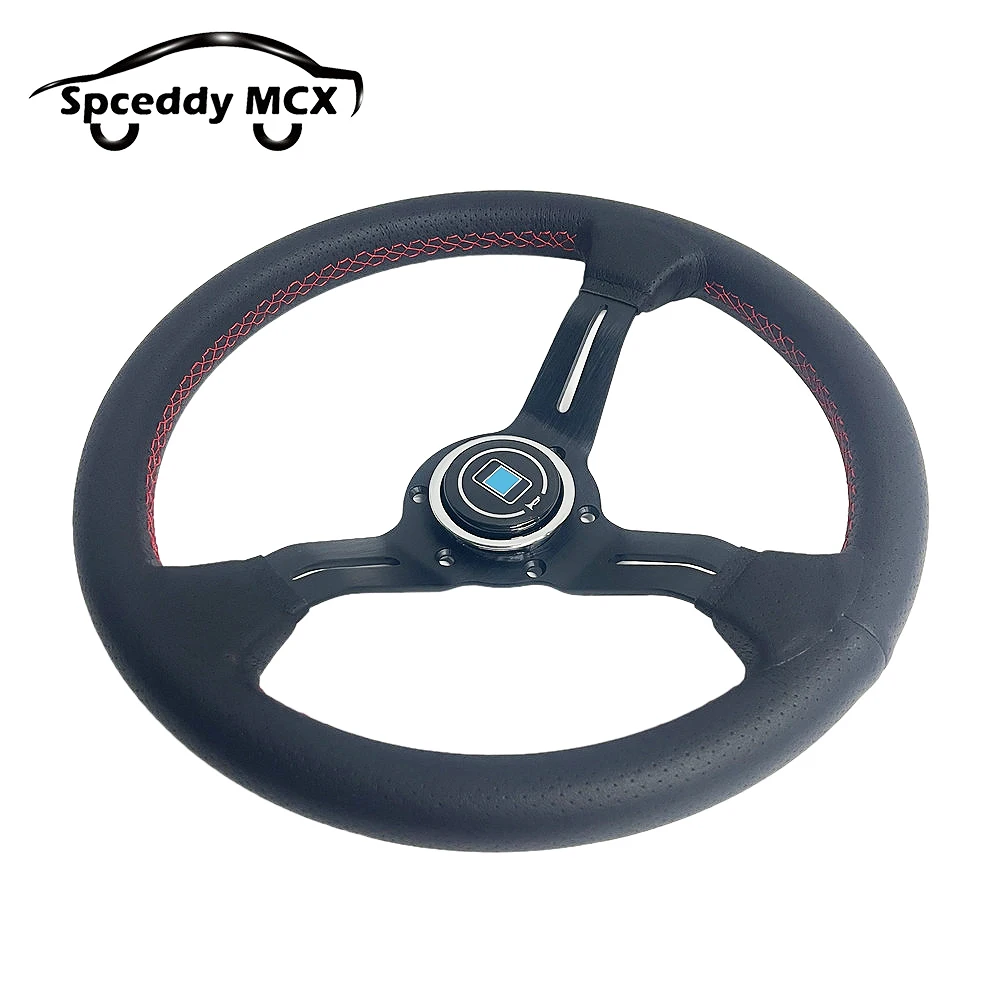 

Универсальный 13-дюймовый 325 мм кожаный руль с алюминиевыми спицами для автогонок, спортивный руль с глубокими кукурузами, красная линия