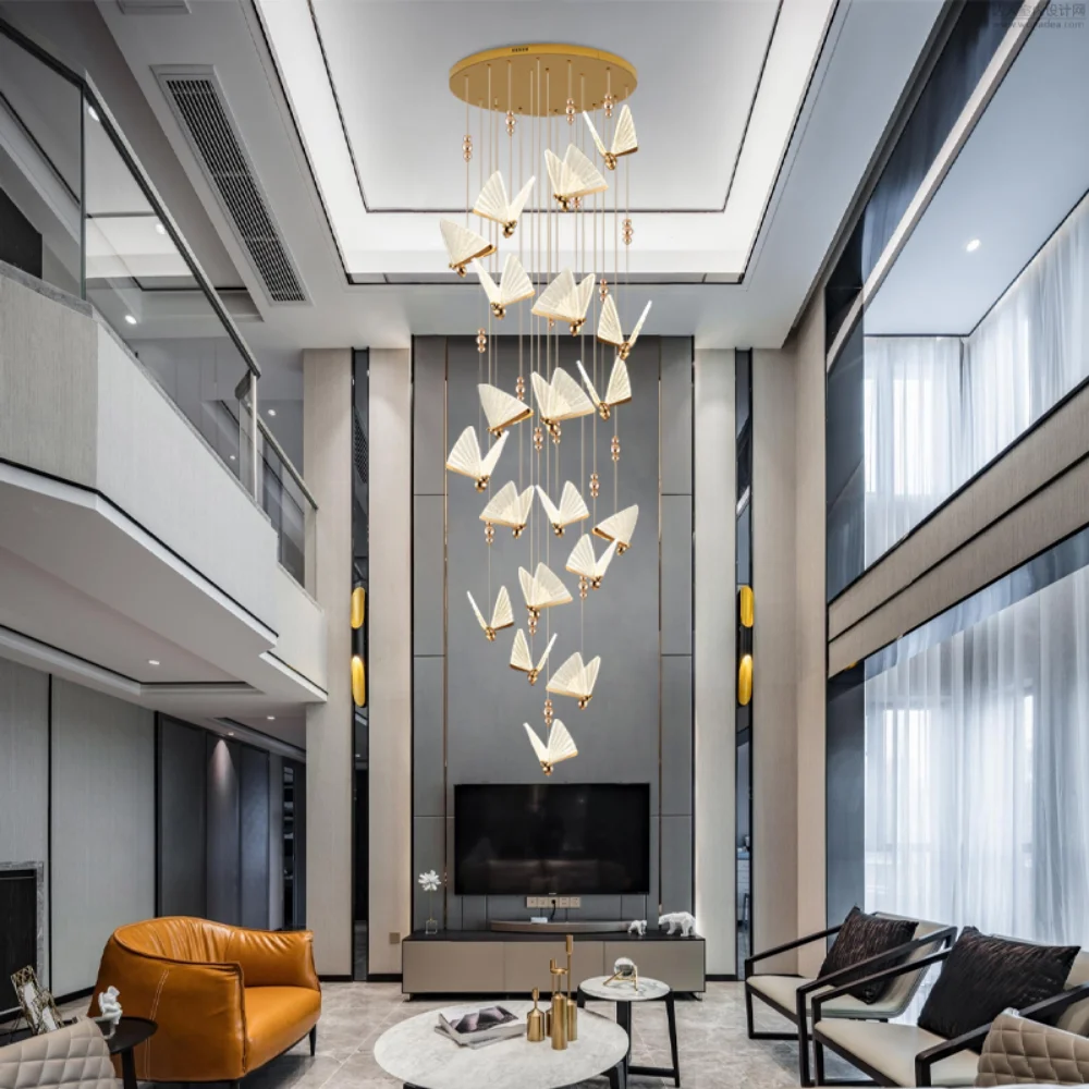 

Butterfly Chandelier Stair Lamp Family Dining Room Ceiling Decoration Living Room Lamp Exhibition Hall Attic Large Chandelier
