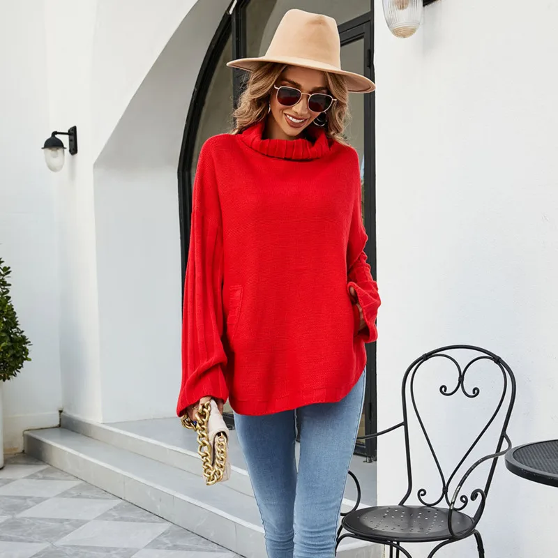 

Autumn and winter new pure color Pullover shirts dresses women casual sweater loose large high neck Hot Fashion Free shipping