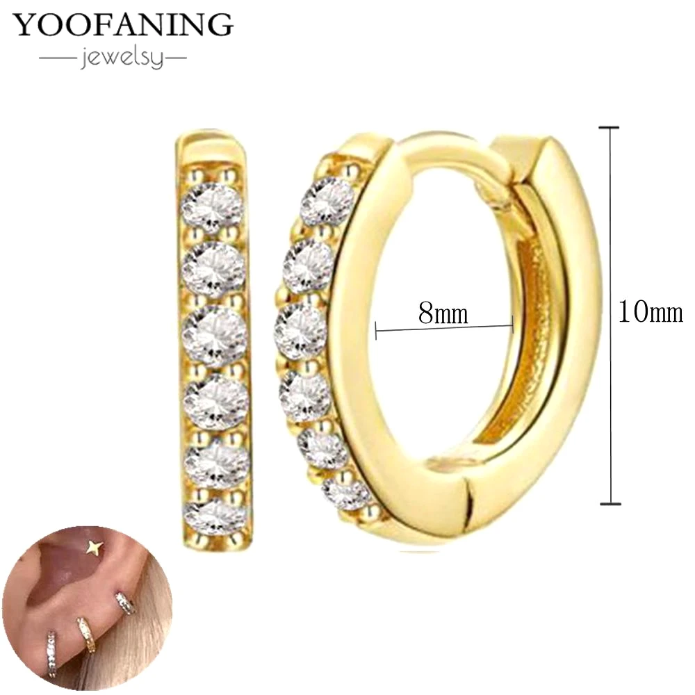 Фото YOOFANING Серьги-кольца из серебра 925 пробы с белыми цирконами, модные и роскошные, золотая серия, элитные женские украшения. №2