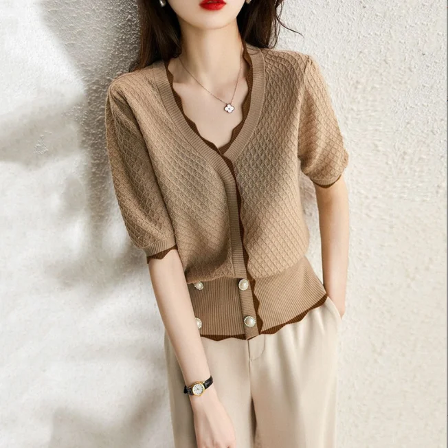 

Ice Silk T-shirt Top Women's V-neck