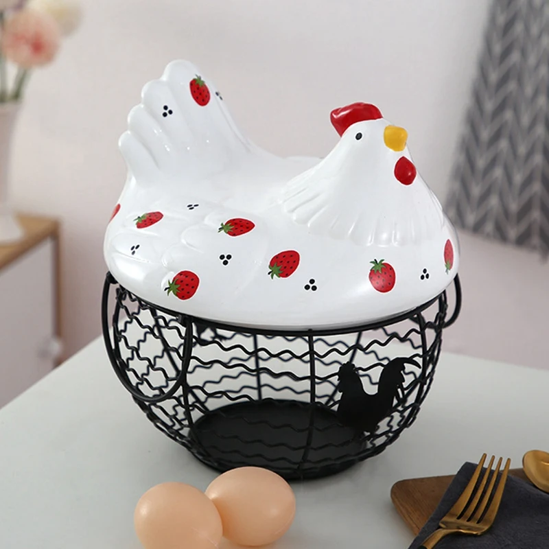 Корзина для куриных яиц хранения керамическая и железная декоративная корзина с
