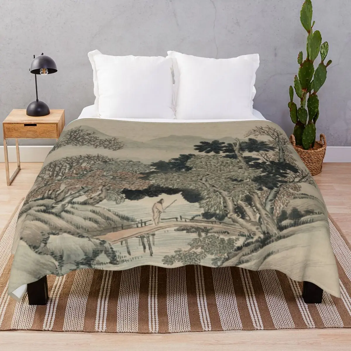 Vintage Landscape Painting Blanket Flannel All Season Lightweight Throw Blankets for Bedding Home Couch Travel Office