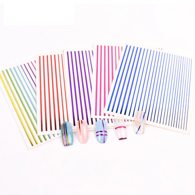 

10PCS Line Nail Art Stickers 3D Adhesive Self-Adhesive Color Gold Nail Art Supplies Decorative Decals Nail Sliders
