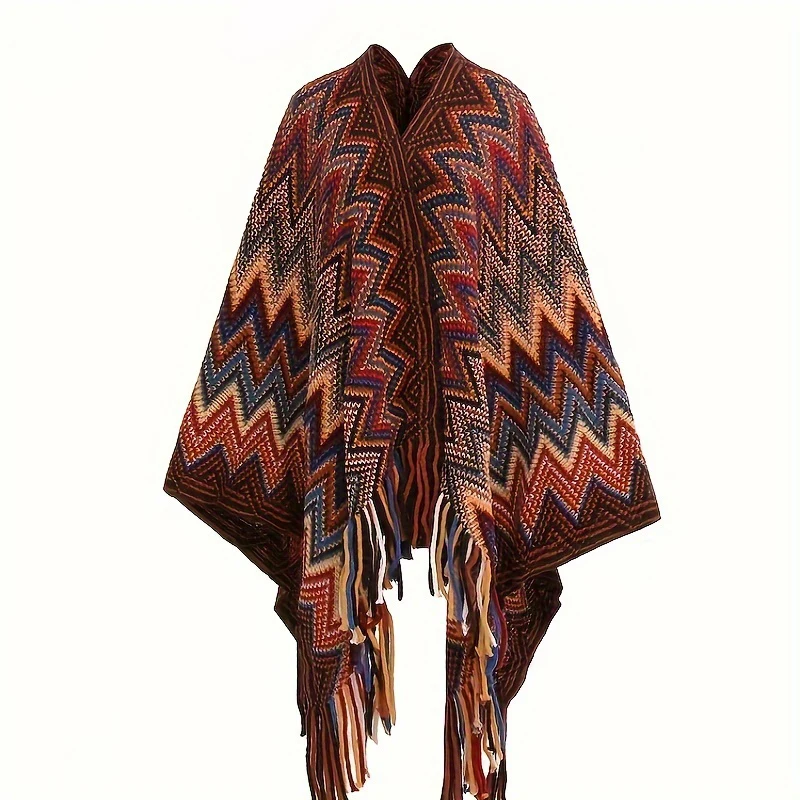 Вязаная шаль с капюшоном в стиле ретро женская осенне-зимняя хлопковая накидка