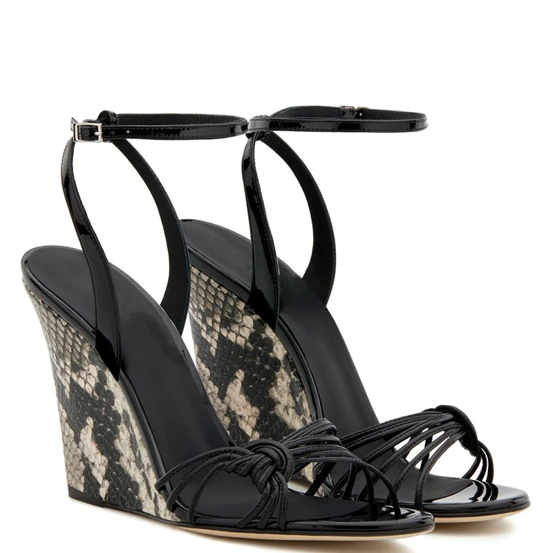 2022 New Summer Wedge High Heel Sexy Women Sandal Snakeskin Buckle Ankle Strap Fashion Bridals Evening Party Lady Shoes 1-CHC-26