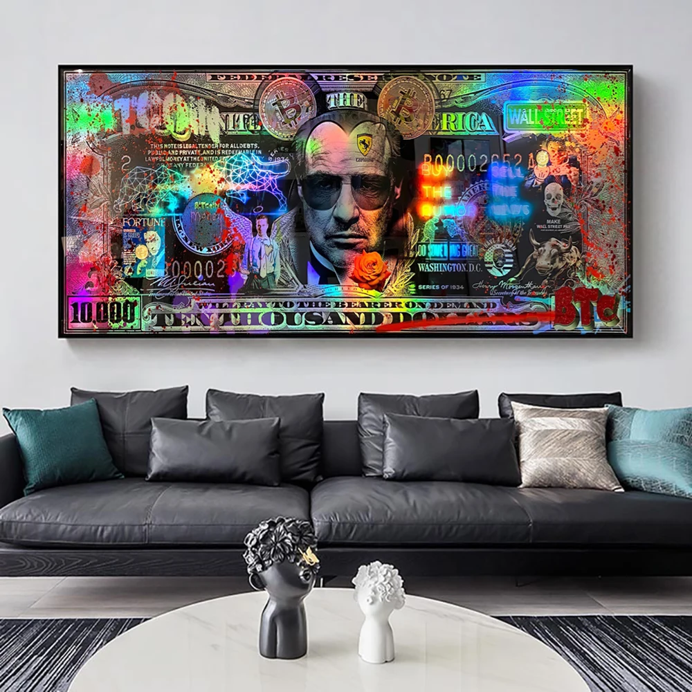 

Godfather Bitcoin Money Art Posters Graffiti Motivational Canvas Painting And Prints Wall Picture For Living Room Home Decor