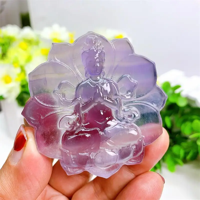 

6.3cm Natural Fluorite Buddha Guanyin Crystal Carving Buddhist Healing Energy Stone Crafts Decorative Gift Home Decoration 1pcs