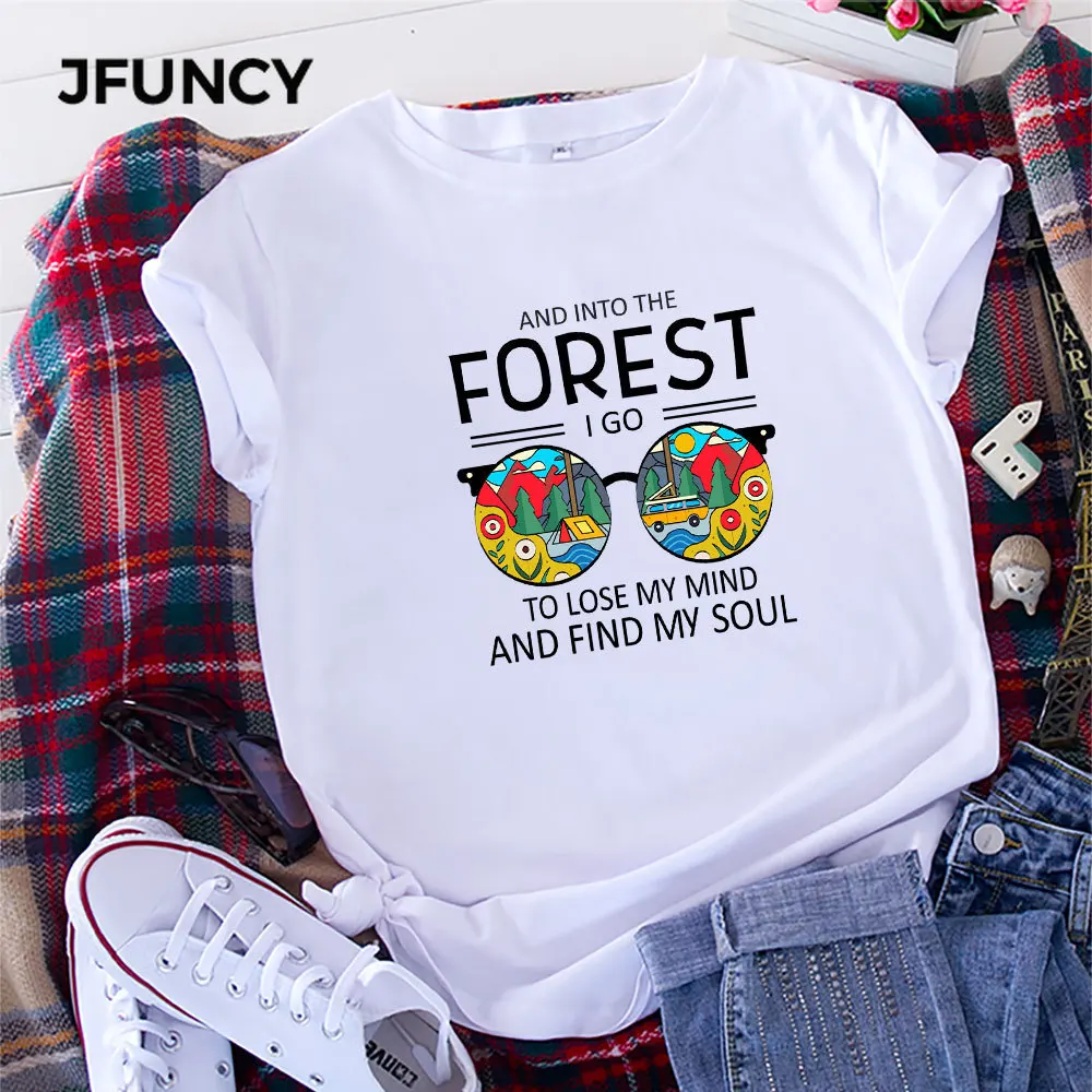 JFUNCY 100% Cotton Women Tshirt Oversize Short Sleeve T-shirt Summer Loose Tee Shirt New Cartoon Print Woman Tops Female Clothes