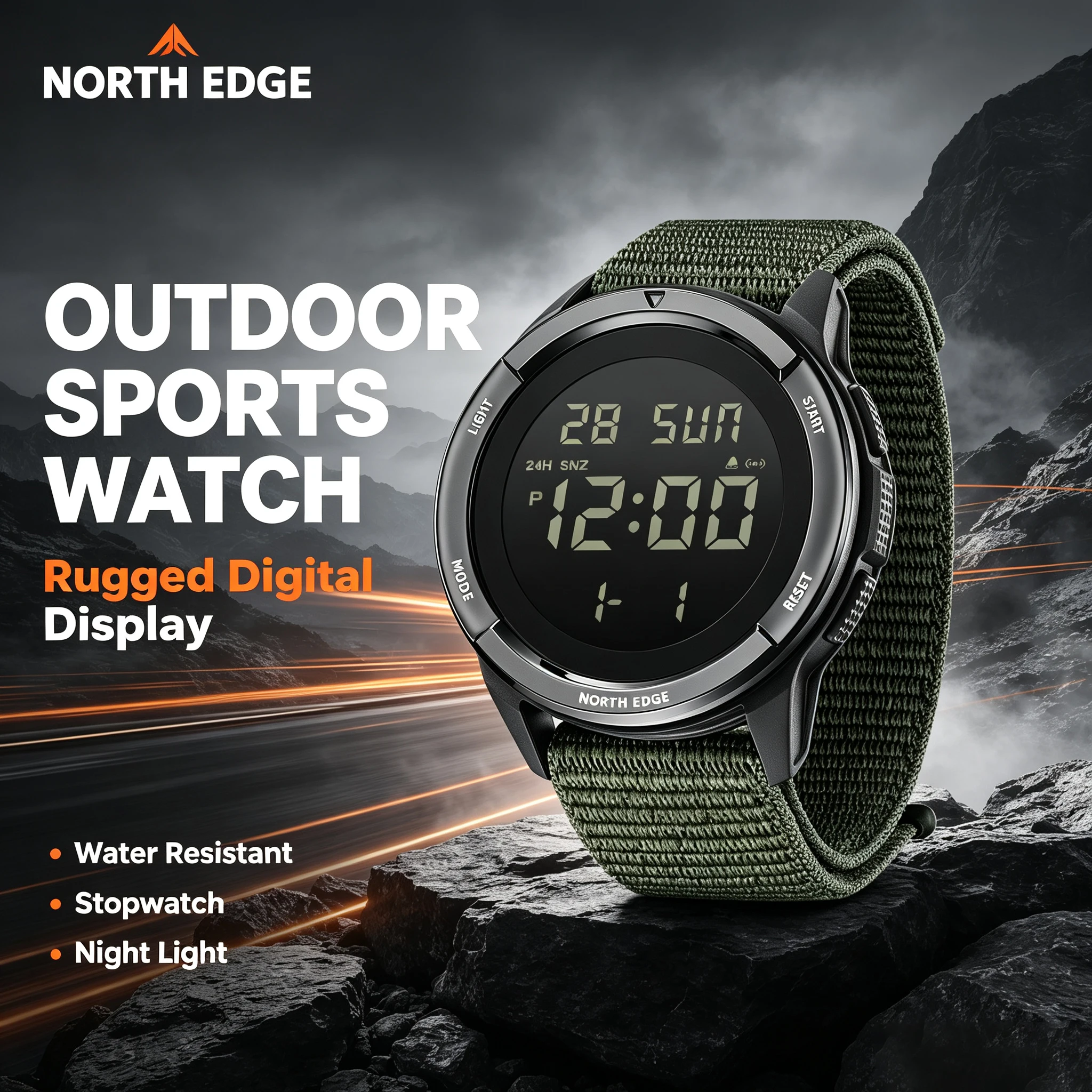 Фото Мужские цифровые часы NORTH EDGE TERRAX: Спортивные, сверхлегкие, для активного отдыха, с секундомером, таймером обратного отсчета, подсветкой, водонепроницаемость 50М №1