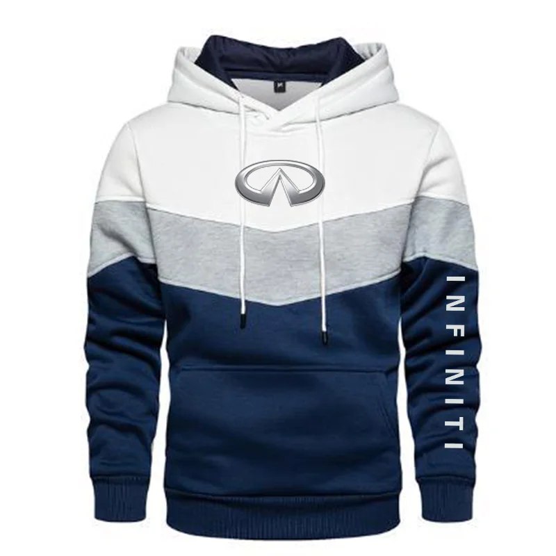 

New Spring Autumn Men's Infiniti Logo Patchwork Color Pullover Long Sleeve Hoodie Fashion Cotton Hoody Sweatshirt